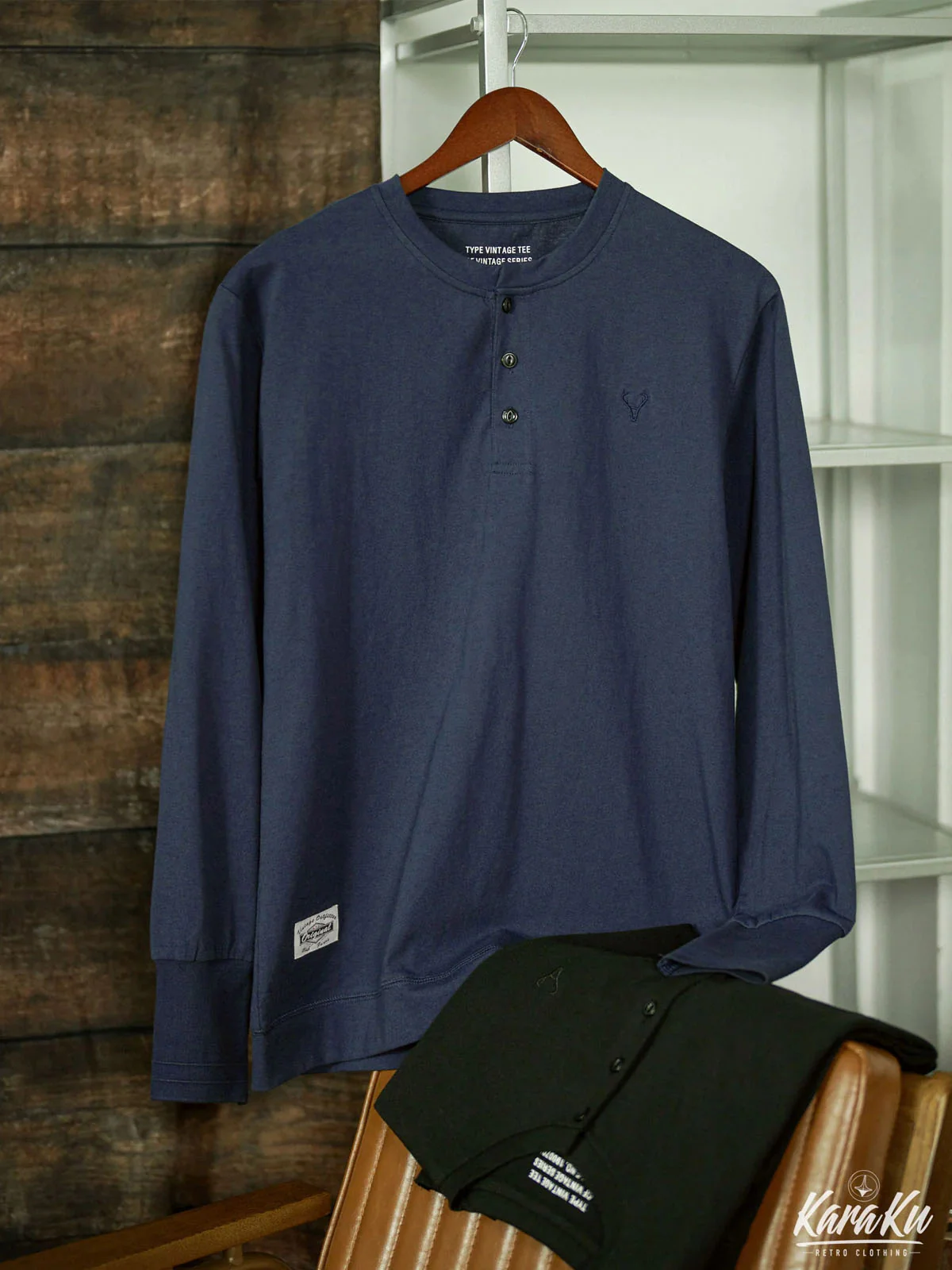 Mini Embroidery Cotton Henley Neck Tee - Image 6